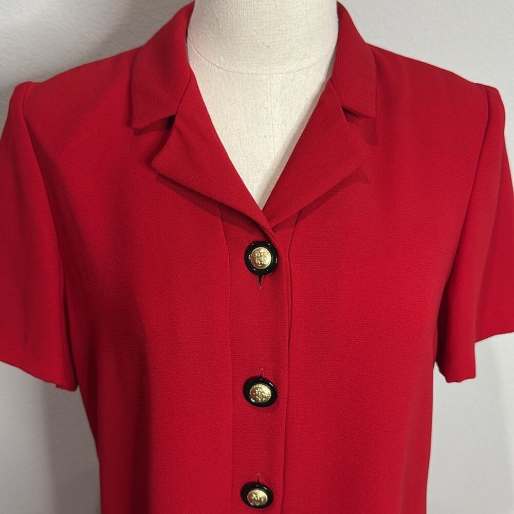 Positive Attitude Red Vintage Short Sleeve Shirt Dress w/Gold Buttons Size 8